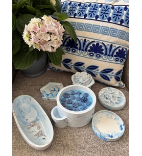 El Yapımı Dekoratif 6 Parça Soya Mum &  Oval Kase & Yüzüklük & Bardak altlığı (Beyaz - Koyu Sarı)