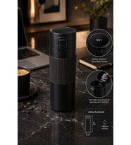 500 Ml Dijital Göstergeli Çelik Termos Mug Vakumlu Isı Yalıtımlı Sızdırmaz Kapak Bardak (Ekru-Siyah)