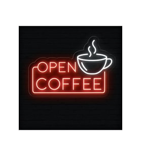 OPEN COFFEE Yazılı ve Şekilli Neon Tabela