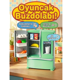 Müzikli Sesli Ve Dokunmatik Ekranlı Oyuncak Buzdolabı Seti - 12 Parça Aksesuarlı Evcilik Oyuncakları