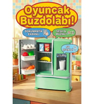 Müzikli Sesli Ve Dokunmatik Ekranlı Oyuncak Buzdolabı Seti - 12 Parça Aksesuarlı Evcilik Oyuncakları