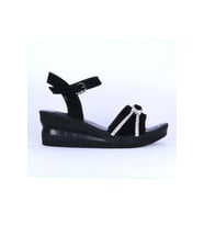 Moda Ayakkabı 150 Ortopedik Kadın 7Cm Süet Sandalet Ayakkabı (Siyah)