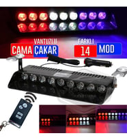 S1 Kumandalı Cam İçi Vantuzlu Polis Çakar 9 Ledli Kırmızı Beyaz Mavi 14 Mod Çakmaklık Girişli