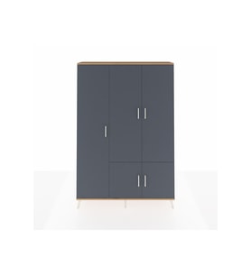 Arges Dolap 7 Raflı 5 Kapaklı Tek Askılı 132x30x195 Çam-Antrasit/Çam