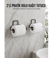 2 Adet Siyah Yapışkanlı Kağıtlık Duvar Tipi Tuvalet Kağıdı ve Rulo Tutucu