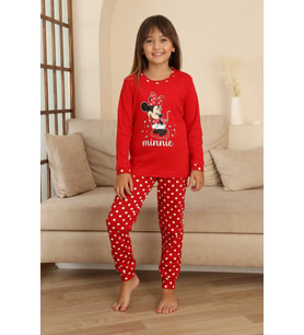 Miniğimin Cicileri Mnn Puantiye Baskılı Kız Çocuk Pijama Takımı - Kırmızı