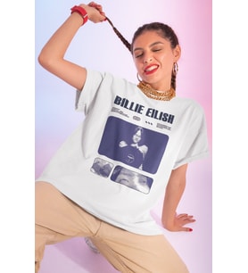 Tasarım Billie Eilish Baskılı Unisex Oversize Şarkıcı Tişört
