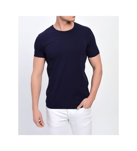 Erkek Lacivert Bisiklet Yaka Likralı Basic T-shirt