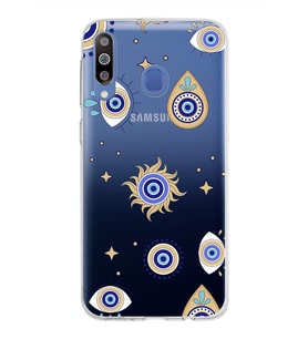 PrintiFy Samsung Galaxy M30 ile Uyumlu 1mm Slim Fit Nazar Boncuğu 5 Baskılı Şeffaf  Kılıf