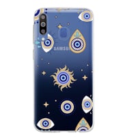 PrintiFy Samsung Galaxy M30 ile Uyumlu 1mm Slim Fit Nazar Boncuğu 5 Baskılı Şeffaf  Kılıf