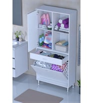 Eliusta Liora Beyaz Çok Amaçlı Banyo Dolabı 85 cm Genişliğe Sahip 85x171x32,5 cm Çift Sepetli 2 Raflı Dolap