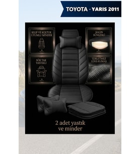 yaris 2011 Koltuk ve Kılıf uyumlu Minder Lüks Yastık Siyah 2 Minder 2 Yastık