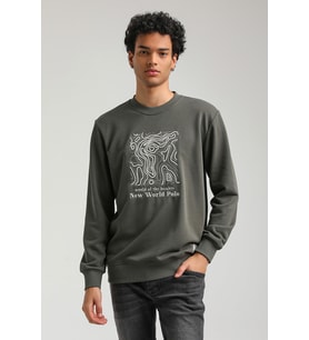 Bisiklet Yaka Haki Slim Fit Sweatshirt 23FWM60153