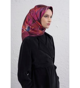 Armine Sura Saf İpek Eşarp 9406 - 51 Pembe Karışık Desen