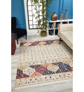 Dijital Kaymaz Yıkanabilir Krem Geometrik Salon Halısı Mutfak Halısı Koridor Halısı Yolluk HLN1640