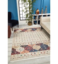 Dijital Kaymaz Yıkanabilir Krem Geometrik Salon Halısı Mutfak Halısı Koridor Halısı Yolluk HLN1640