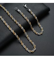 Gold&Gümüş Mixli Burgu Model Unisex Çelik Zincir Kolye Ve Bileklik 3mm (Gümüş - Altın)