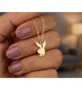 Kişiye Özel 925 Ayar Gümüş Minimal Playboy Logo Kolye (Gold)
