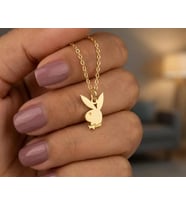 Kişiye Özel 925 Ayar Gümüş Minimal Playboy Logo Kolye (Gold)