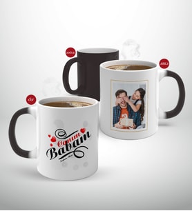 BK Gift Kişiye Özel Babalar Günü Hediyesi Fotoğraflı Sihirli Kupa Bardak-40 (Beyaz)