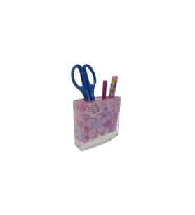KALEMLİK PEMBE ÇİÇEKLİ AKRİLİK OFİS GERECİ  10X10X3CM