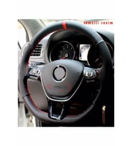 Peugeot 301 Uyumlu Dikmeli Direksiyon Kılıfı Carbon Desenli Alkantara Kırmızı Yüzüklü