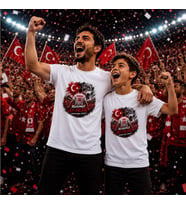 BK Gift Kişiye Özel Türkiye Taraftar Temalı 2026 Dünya Kupası Tasarımlı Baba&Oğul Tişört Seti-4, Tek Yürek Milli Takım Ruhu