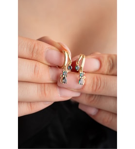 925 Ayar Gümüş Gold Mistik Topaz Taşlı 12 mm Kedi Küpe