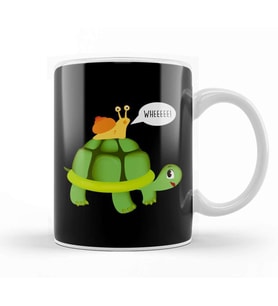 Cute Snail Riding on Turtle Yelling Whee Animals Kupa Bardak Porselen