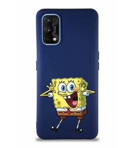 Realme 7 Pro Soft Premier Kapak Sünger Bob Tasarımlı Silikon Kılıf - Lacivert (Şeffaf)