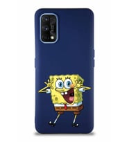 Realme 7 Pro Soft Premier Kapak Sünger Bob Tasarımlı Silikon Kılıf - Lacivert (Şeffaf)