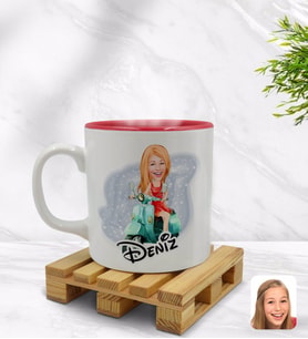 BK Gift Kişiye Özel Kadın Karikatürlü İçi Kırmızı Renkli Kupa Bardak Model 24