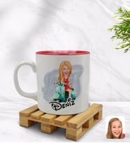 BK Gift Kişiye Özel Kadın Karikatürlü İçi Kırmızı Renkli Kupa Bardak Model 24