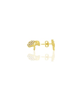 Gümüş altın yaldızlı zirkon taşlı birleşik yaprak küpe SGTL12767GOLD