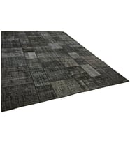 Gri Halı Antrasit Melanje Dokulu Geometrik Motifli Salon Halısı El Dokuma Vintage Tasarım