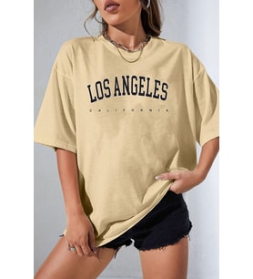 Unisex Los Angles Tasarım T-shirt (Bej)
