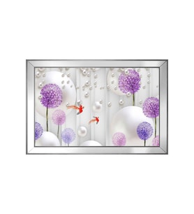 Kırmızı Kuşlar ve Soyut Şekiller Motifli Kanvas Tablo 50 x 70 cm Aynalı Silver Çerçeve