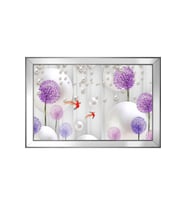 Kırmızı Kuşlar ve Soyut Şekiller Motifli Kanvas Tablo 50 x 70 cm Aynalı Silver Çerçeve