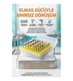 50 Parça Elmas Uçlu Döner Törpü Freze Seti - Pedikür Nasır, Topuk, Cam Taş İşleme Uçları 723151