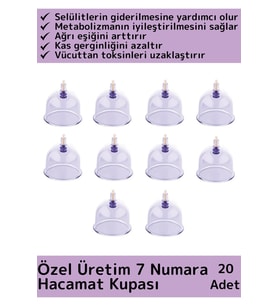 Özel Üretim Yüksek Kaliteli Selülit Çatlak Giderici Vakumlu 7 Numara Hacamat Kupası 20 Adet