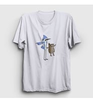 Presmono Unisex Beyaz Pointing Mordecai And Rigby Regular Show T-Shirt 449543tt (Beyaz)