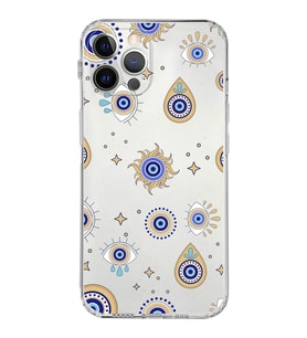 PrintiFy iPhone 12 Pro ile Uyumlu Nazar Boncuğu 5  Kamera Korumalı Şeffaf Silikon Kılıf