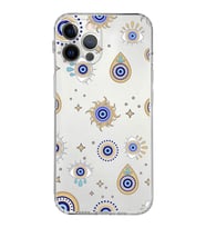 PrintiFy iPhone 12 Pro ile Uyumlu Nazar Boncuğu 5  Kamera Korumalı Şeffaf Silikon Kılıf