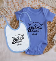 BK Kids Kişiye Özel İsimli Mavi %100 Pamuklu Kısa Kol Bebek Body Zıbın ve Mama Önlüğü Hediye Seti-4