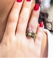 İkili Sitrin Pembe Kuvars Doğal Taşlı Çiçek Motifli Antik Kadın Ayarlanabilir Yüzük Aşk ve Para euy22spk (Pembe - Sarı)