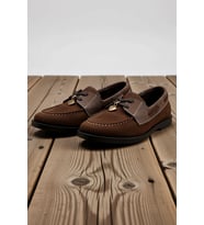 Kadın Süet Loafer Ayakkabı Kalp Charm Detaylı Bağcıksız Rahat Düz Topuk Yuvarlak Burun Günlük Modern
