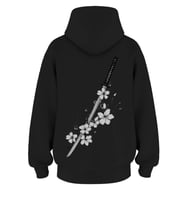 Oversize 'Samurai' Baskılı Kapşonlu Hoodie Sweatshirt (Siyah)