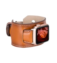 Apple Watch Uyumlu Deri Kordon 42-44-45mm Cuff RST2EF (Taba)