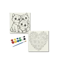 Okul Etkinliği-2'li Tuval Boyama Seti. 20x20 Cm Uv Baskı 6 Akrilik Boya 1 Fırça-model-255