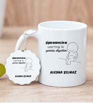 Kişiye Özel Varmış Ki Yemiş Diyelim Esprili Beyaz Kupa Bardak ve Anahtarlık